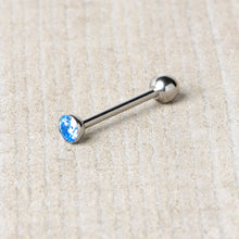 Load image into Gallery viewer, Blue CZ Gem ASTM F-136 Implant Grade Titanium Threadless Barbell Tongue Ring