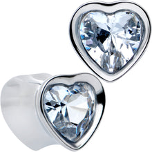 Load image into Gallery viewer, Stainless Steel CZ Gem Heart In Heart Double Flare Plug Set 8mm to 16mm
