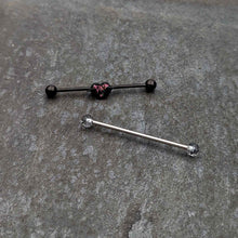 Load image into Gallery viewer, 14G Black Bat Heart Halloween Clear Industrial Barbell 38mm Set of 2