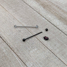 Load image into Gallery viewer, 14G Black Bat Heart Halloween Clear Industrial Barbell 38mm Set of 2