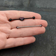Load image into Gallery viewer, 14G Black Bat Heart Halloween Clear Industrial Barbell 38mm Set of 2