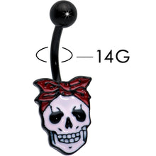 将图片加载到图库查看器,Black Halloween Skull Kerchief Spooky Belly Ring