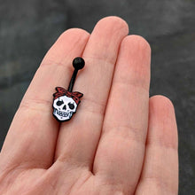 将图片加载到图库查看器,Black Halloween Skull Kerchief Spooky Belly Ring