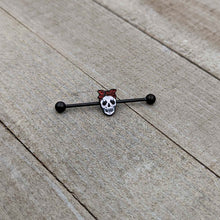 Load image into Gallery viewer, 14G Black Halloween Skull Kerchief Industrial Barbell 38mm