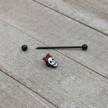 Load image into Gallery viewer, 14G Black Halloween Skull Kerchief Industrial Barbell 38mm