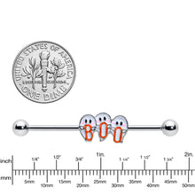 Load image into Gallery viewer, 14G Retro Halloween Boo Ghost Trio Industrial Barbell 38mm