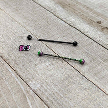 Load image into Gallery viewer, 14G Black Halloween Pink Boo Green Industrial Barbell 38mm Set of 2