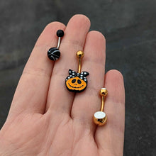 Load image into Gallery viewer, Gold Tone Halloween Country Pumpkin Glow in Dark Belly Ring Set of 3