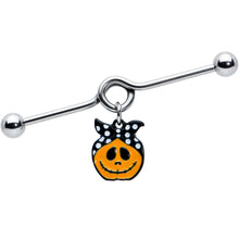 Load image into Gallery viewer, 14G Halloween Kerchief Pumpkin Dangle Project Bar 38mm