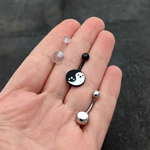 Load image into Gallery viewer, Black Yin Yang Ghost Glow in Dark Halloween Clear Belly Ring Set of 3