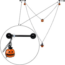 将图片加载到图库查看器,14G 9/16 Black Witchy Pumpkin Halloween Double Nipple Chain