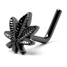 Load image into Gallery viewer, 20G 1/4 Black Texture Pot Leaf L Shape Nose Ring
