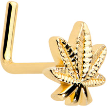 将图片加载到图库查看器,20G 1/4 Gold Tone Texture Pot Leaf L Shape Nose Ring