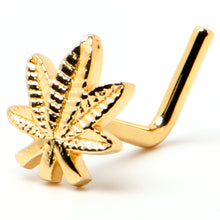 将图片加载到图库查看器,20G 1/4 Gold Tone Texture Pot Leaf L Shape Nose Ring