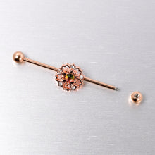 Load image into Gallery viewer, 14G Dark Aurora Gem Rose Gold Tone Flower Industrial Barbell 38mm