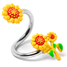 Load image into Gallery viewer, Happy Sunflower Trio Spiral Twister Belly Ring