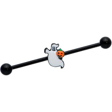 Load image into Gallery viewer, 14G Black Halloween Pumpkin Ghost Industrial Barbell 38mm