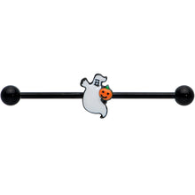 Load image into Gallery viewer, 14G Black Halloween Pumpkin Ghost Industrial Barbell 38mm
