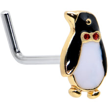 Load image into Gallery viewer, 20G 7mm Red Gem Bow Tie Penguin Winter L Shape Nose Ring