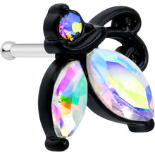 Load image into Gallery viewer, 20G 1/4 Aurora CZ Gem Fleur de Lis Butterfly Black Nose Bone