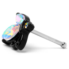 Load image into Gallery viewer, 20G 1/4 Aurora CZ Gem Fleur de Lis Butterfly Black Nose Bone