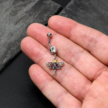 将图片加载到图库查看器,Clear Yellow Purple Gem Dragonfly Dangle Belly Ring