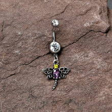 将图片加载到图库查看器,Clear Yellow Purple Gem Dragonfly Dangle Belly Ring