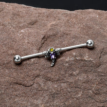 Load image into Gallery viewer, 14G Purple Yellow Gem Dragonfly Industrial Barbell 38mm