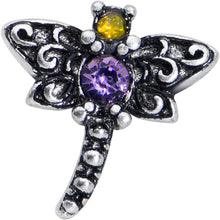 将图片加载到图库查看器,20G 7mm Purple Yellow Gem Dragonfly L Shape Nose Ring