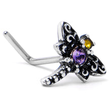 将图片加载到图库查看器,20G 7mm Purple Yellow Gem Dragonfly L Shape Nose Ring