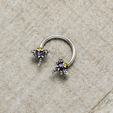 Load image into Gallery viewer, 16G 3/8 Purple Yellow Gem Dragonfly Horseshoe Circular Barbell