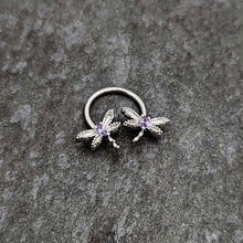 Load image into Gallery viewer, 16G 3/8 Purple CZ Gem Open Dragonfly Horseshoe Circular Barbell