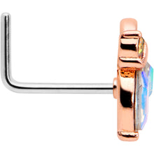 Load image into Gallery viewer, 20G 7mm Aurora CZ Gem Fleur de Lis Rosy Butterfly L Shape Nose Ring