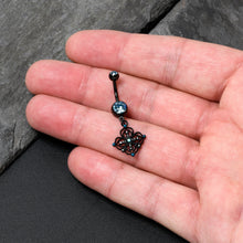Load image into Gallery viewer, Blue Gem Black Lacy Rhombus Dangle Belly Ring