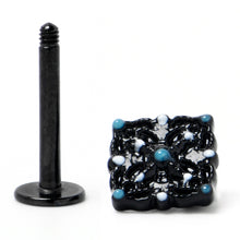 Load image into Gallery viewer, 16G 5/16 Black Lacy Rhombus Blue Labret Monroe Tragus