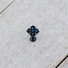 Load image into Gallery viewer, 16G 5/16 Black Lacy Rhombus Blue Labret Monroe Tragus