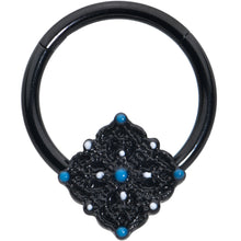 Load image into Gallery viewer, 16G 3/8 Black Lacy Rhombus Blue Hinged Segment Ring