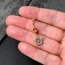 将图片加载到图库查看器,Pink Clear Gem Gold Tone Texture Star Dangle Belly Ring
