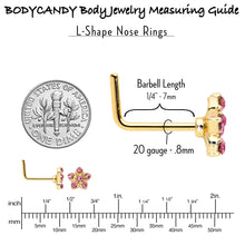 Load image into Gallery viewer, 20G 7mm Pink Gem Gold Tone Texture Star Flower L Shape Nose Ring