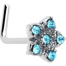 Load image into Gallery viewer, 20G 7mm Blue Clear Gem Star Flower L Shape Nose Ring