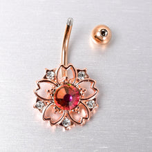 Load image into Gallery viewer, Dark Aurora Gem Rose Gold Tone Filigree Flower Belly Ring