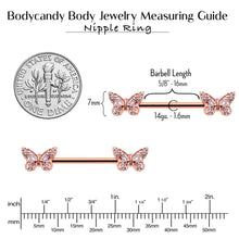Load image into Gallery viewer, 14G 9/16 Clear Gem Rosy Tone Baroque Butterfly Nipple Ring Set