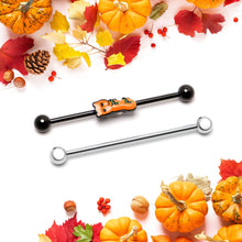 Load image into Gallery viewer, 14G Black Halloween Boo Glow in Dark Industrial Barbell Set of 2