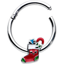 将图片加载到图库查看器,16G 3/8 Happy Christmas Stocking Red Green Hinged Segment Ring