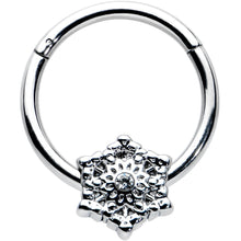 将图片加载到图库查看器,16G 3/8 Clear Gem Filigree Winter Snowflake Hinged Segment Ring