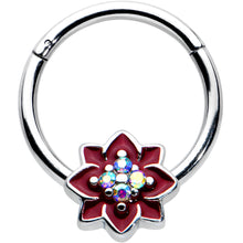 Load image into Gallery viewer, 16G 3/8 Aurora Gem Poinsettia Flower Festive Hinged Segment Ring