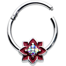 Load image into Gallery viewer, 16G 3/8 Aurora Gem Poinsettia Flower Festive Hinged Segment Ring