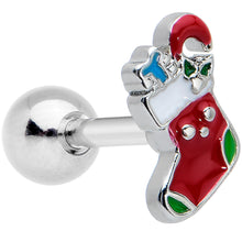 Load image into Gallery viewer, 16G 1/4 Happy Christmas Stocking Red Cartilage Tragus Earring
