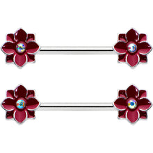 Load image into Gallery viewer, 14G 9/16 Aurora Gem Poinsettia Flower Barbell Nipple Ring Set