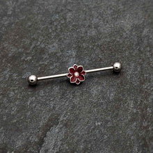 Load image into Gallery viewer, 14G Aurora Gem Poinsettia Flower Festive Industrial Barbell 38mm